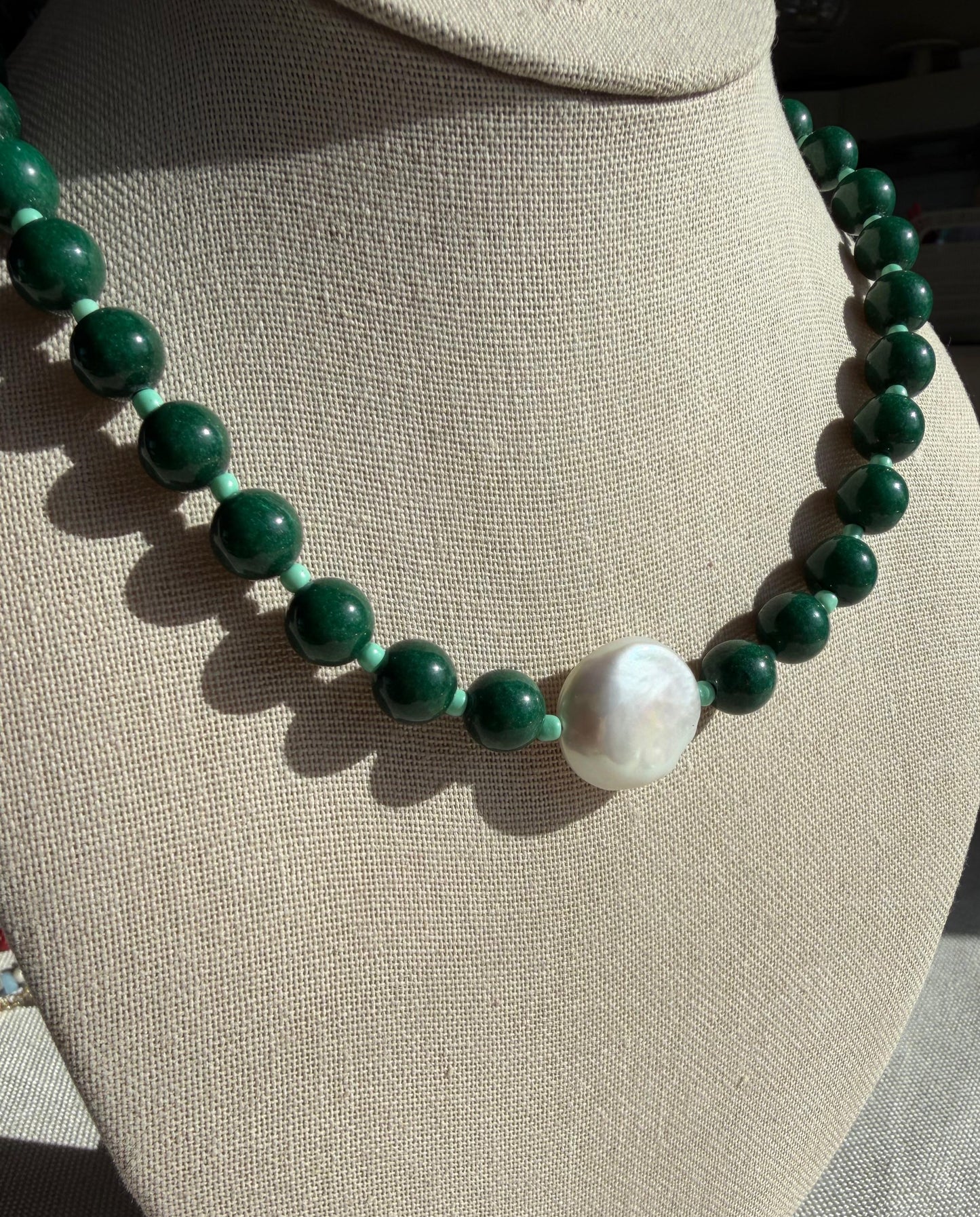 Handknotted Baroque Pearl & Stone Necklace