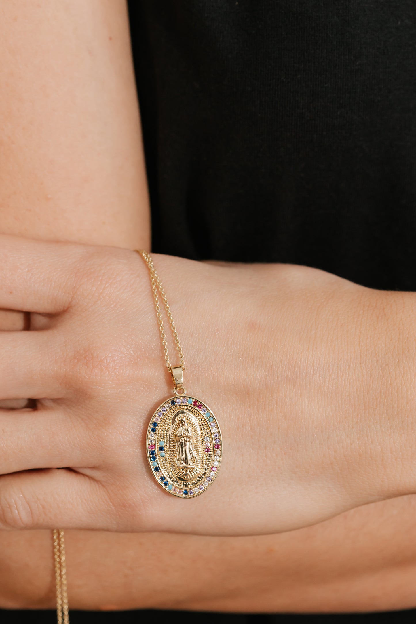 Large Colourful Holy Image Cubic Zirconia Necklace