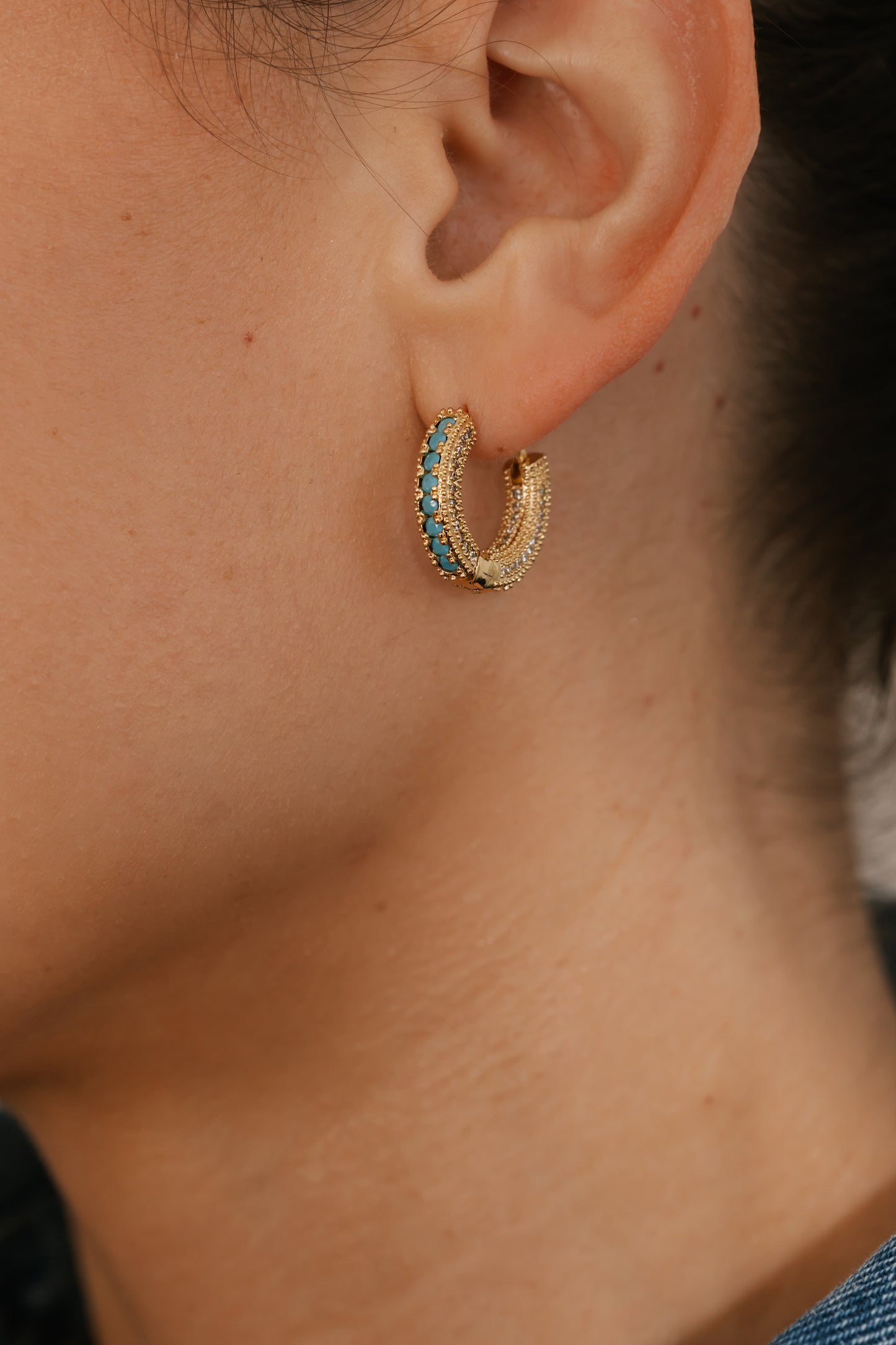 Turquoise Stone Pearls and Cubic Zirconia Hoops