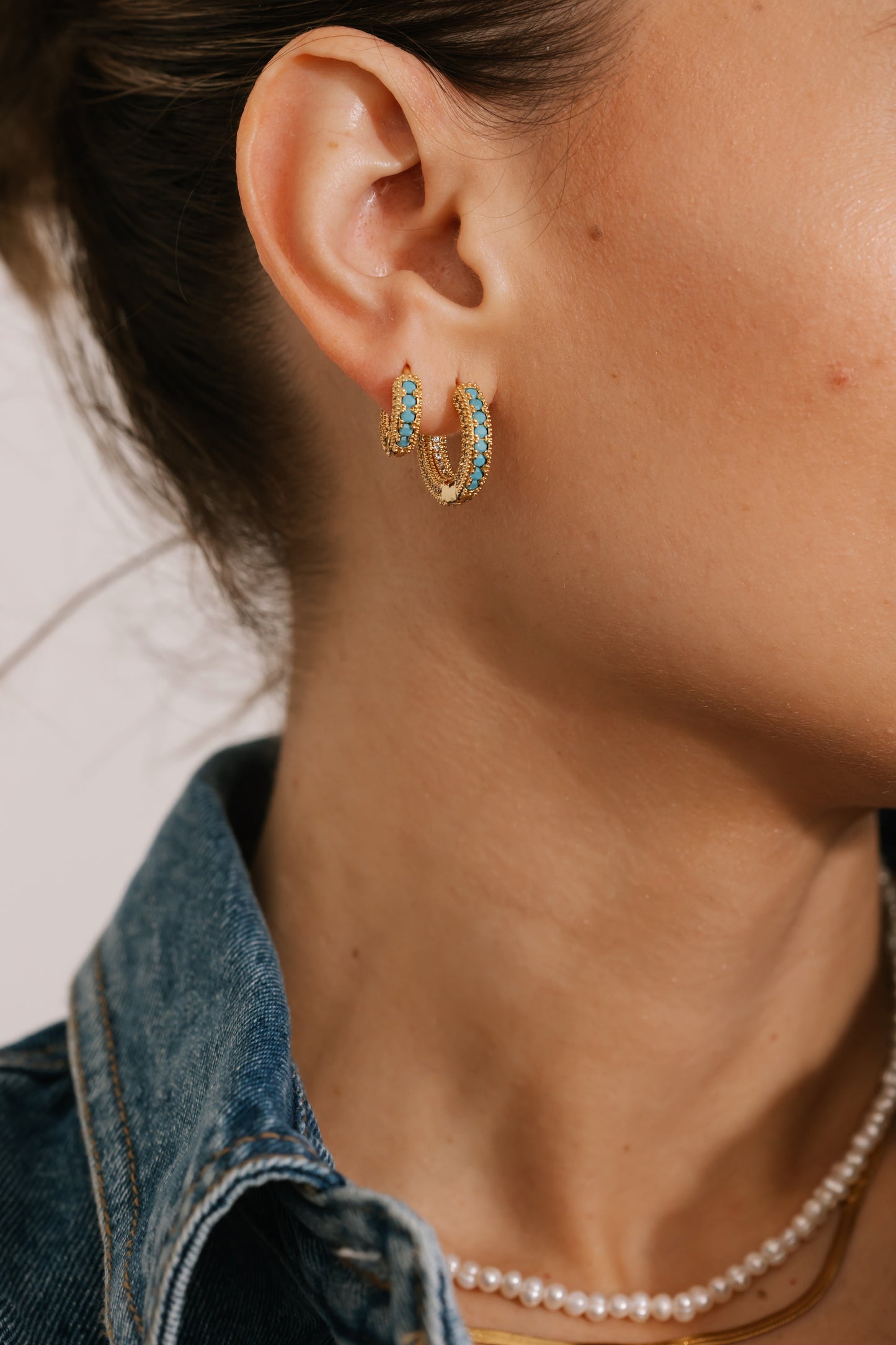 Turquoise Stone Pearls and Cubic Zirconia Hoops