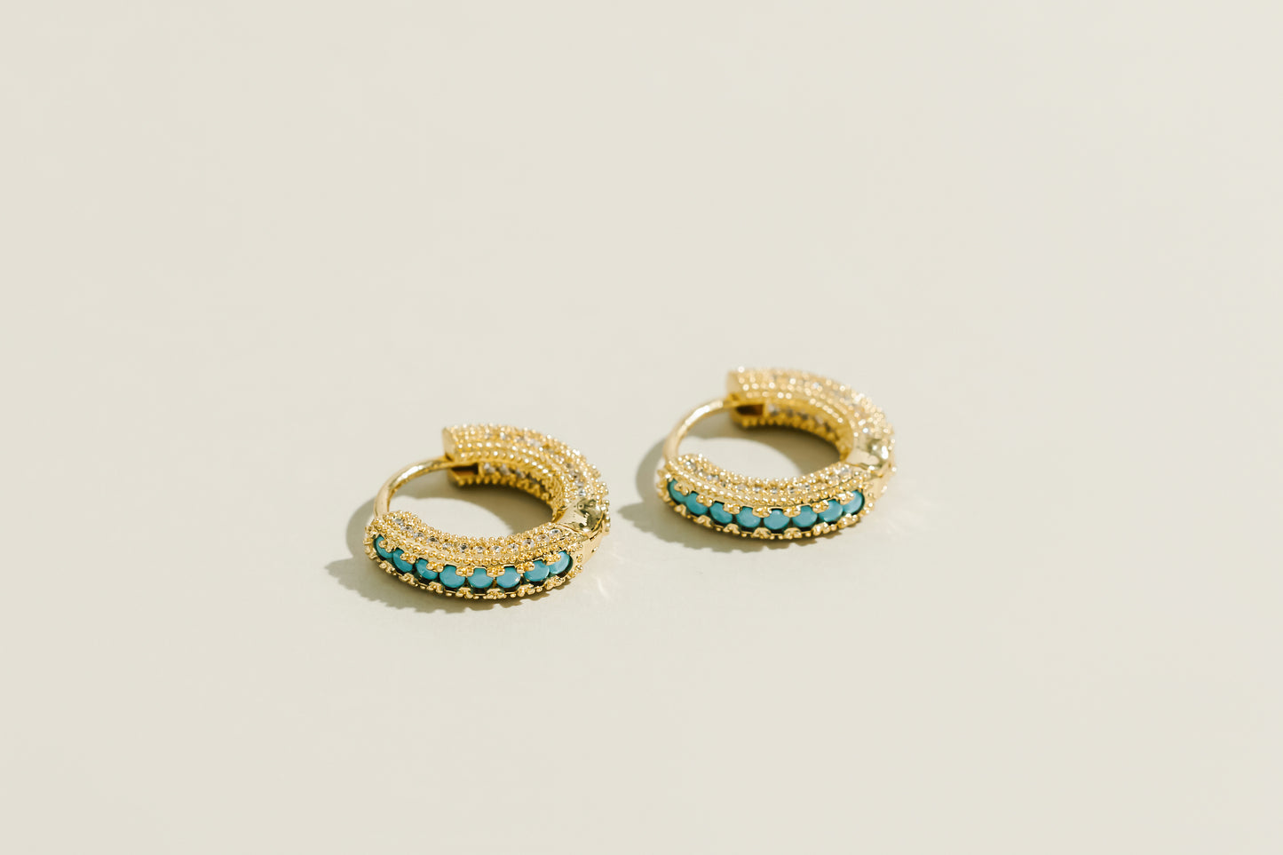 Turquoise Stone Pearls and Cubic Zirconia Hoops