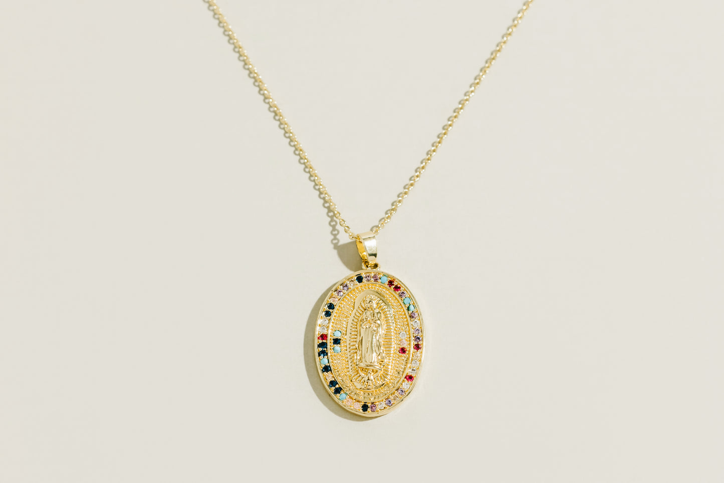 Large Colourful Holy Image Cubic Zirconia Necklace