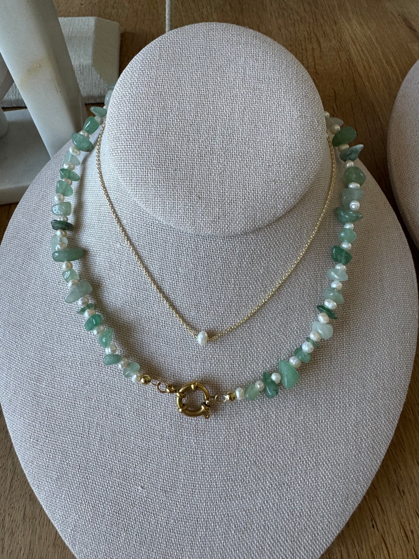 Handknotted Pearl & Stone Necklace