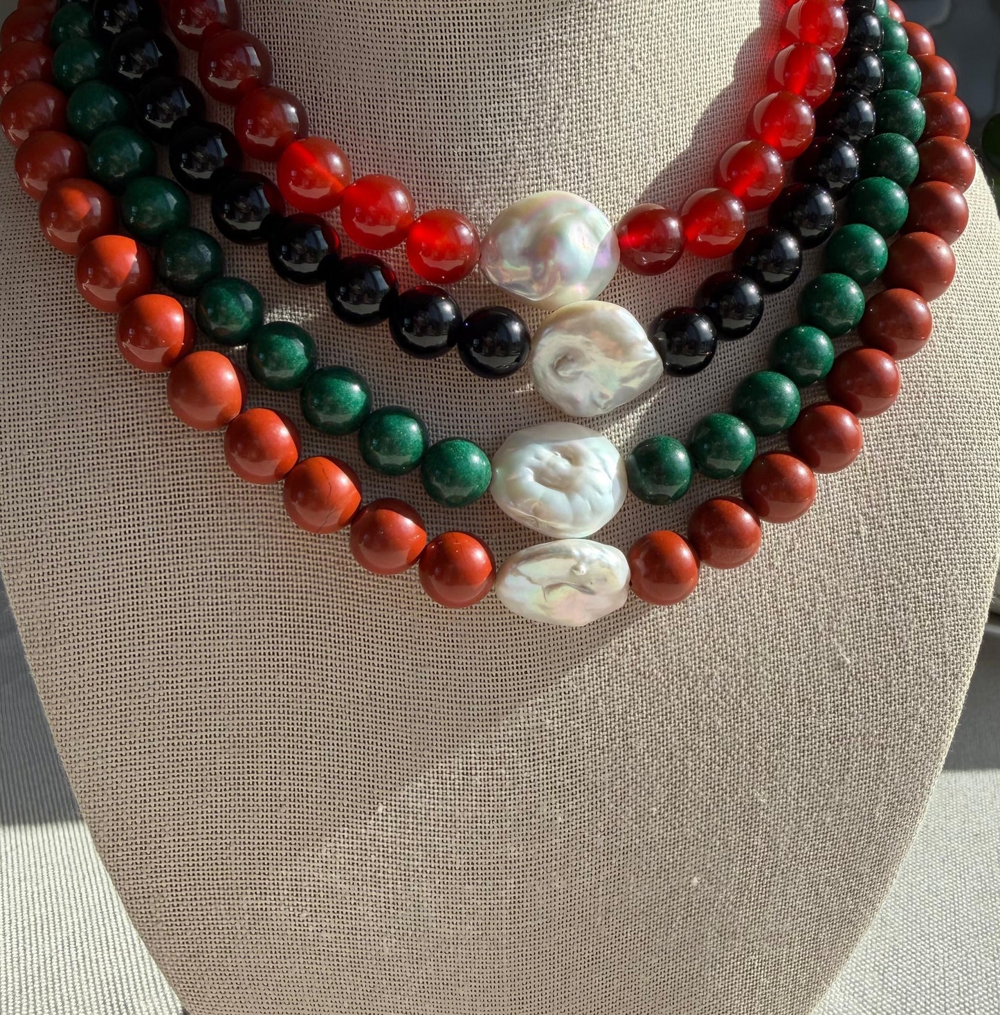 Handknotted Baroque Pearl & Stone Necklace