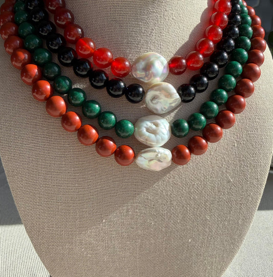 Handknotted Baroque Pearl & Stone Necklace