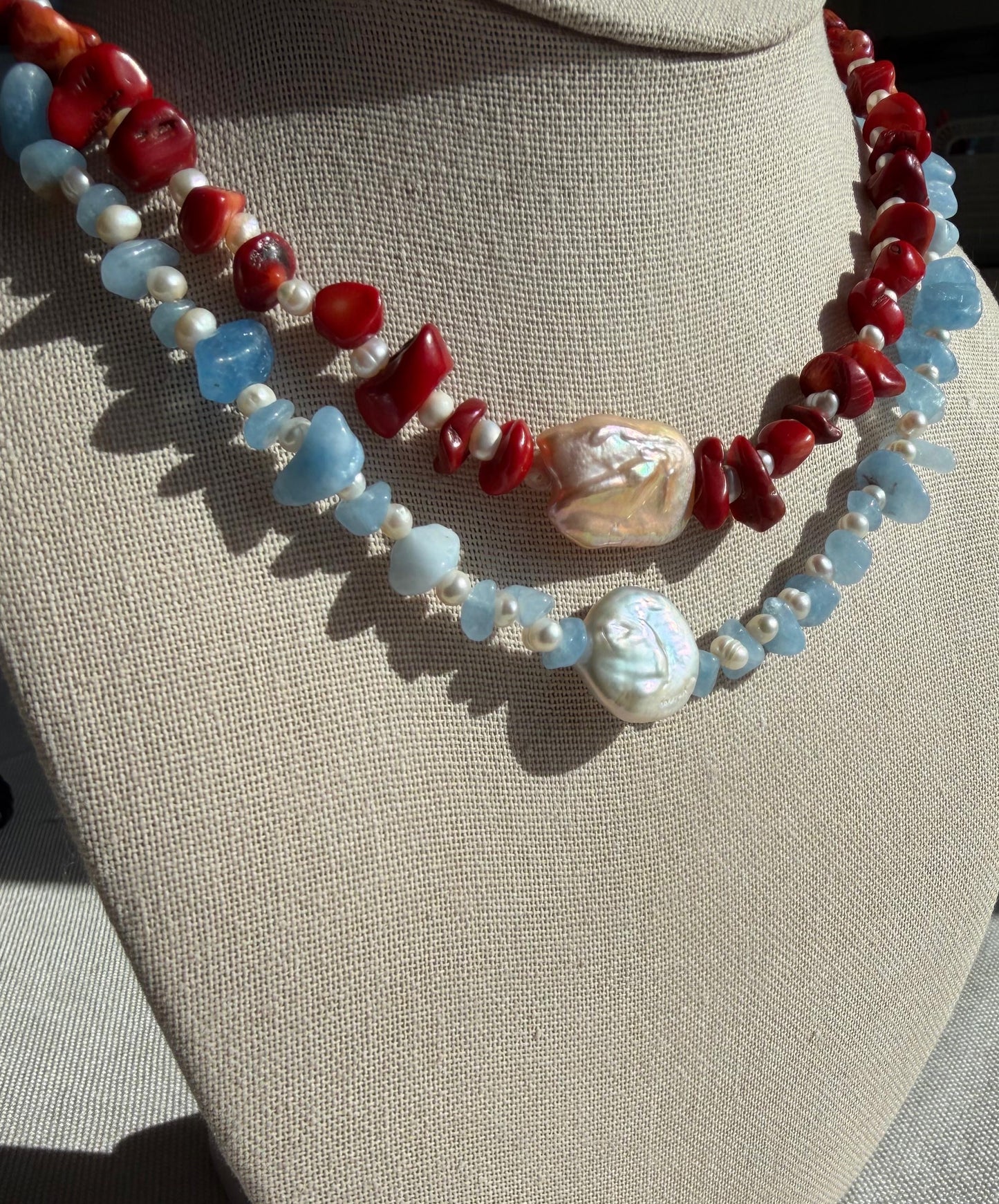 Handknotted Baroque Pearl & Stone Necklace - Pearls