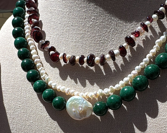 Handknotted Pearl & Stone Necklace