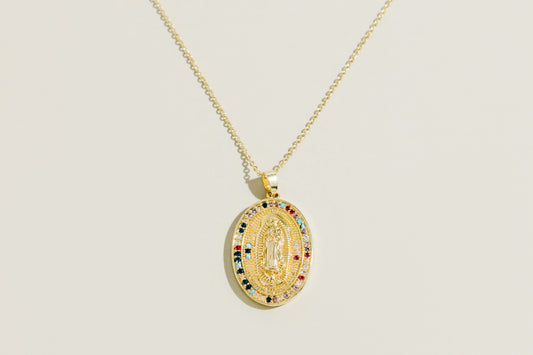 Large Colourful Holy Image Cubic Zirconia Necklace