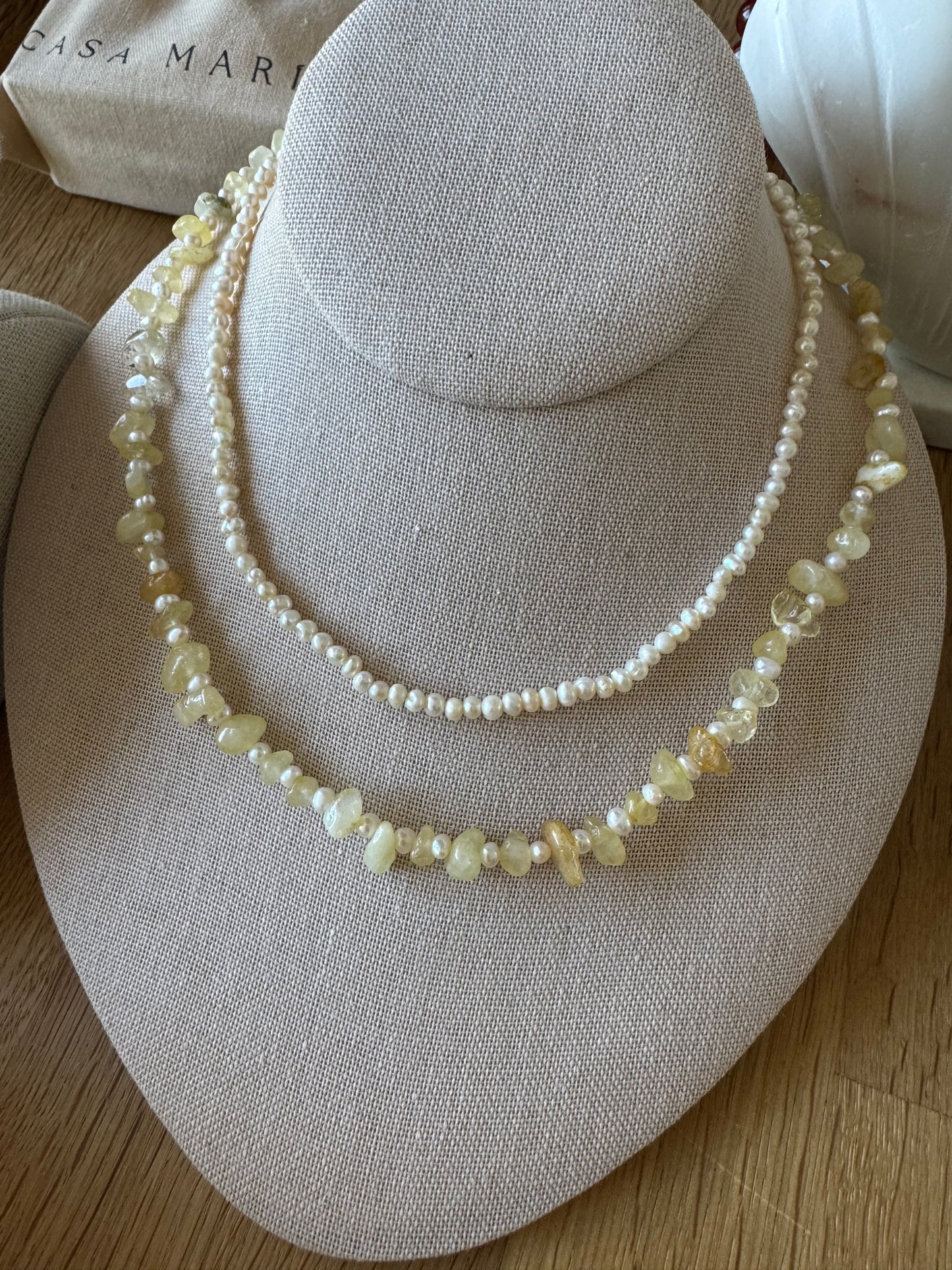 Handknotted Pearl & Stone Necklace