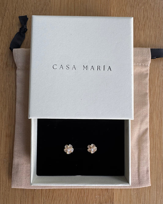 Flower Cz Pearl Studs