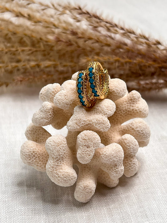 Turquoise Stone Pearls and Cubic Zirconia Hoops