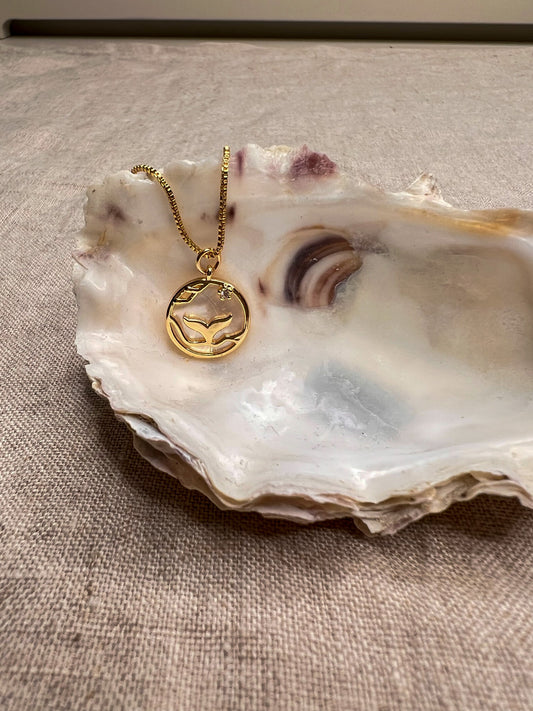 Gold Whale Tail Cubic Zirconia Necklace